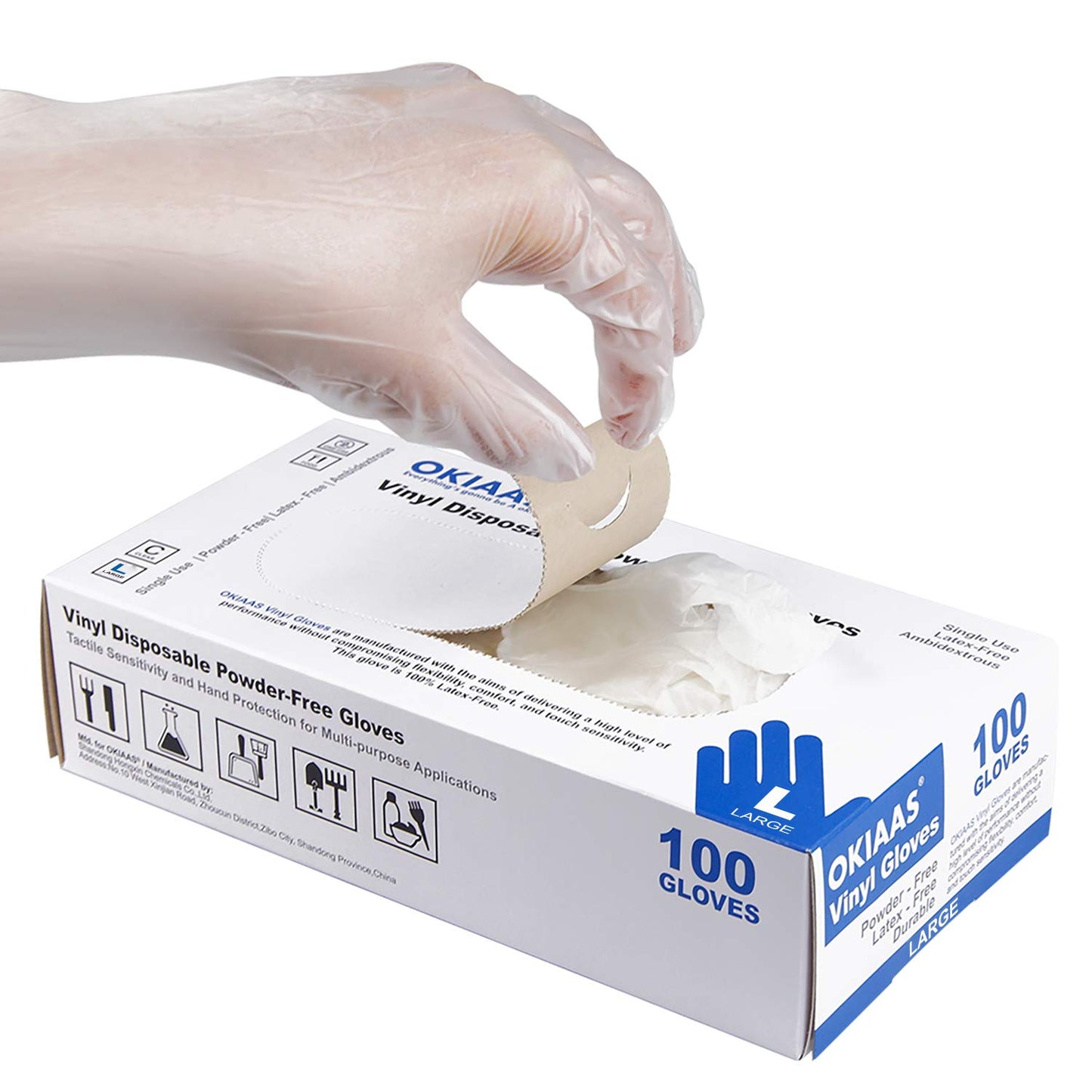 OKIAAS Clear Vinyl Gloves M | 100 Count Box, Latex-Free, Food Safe