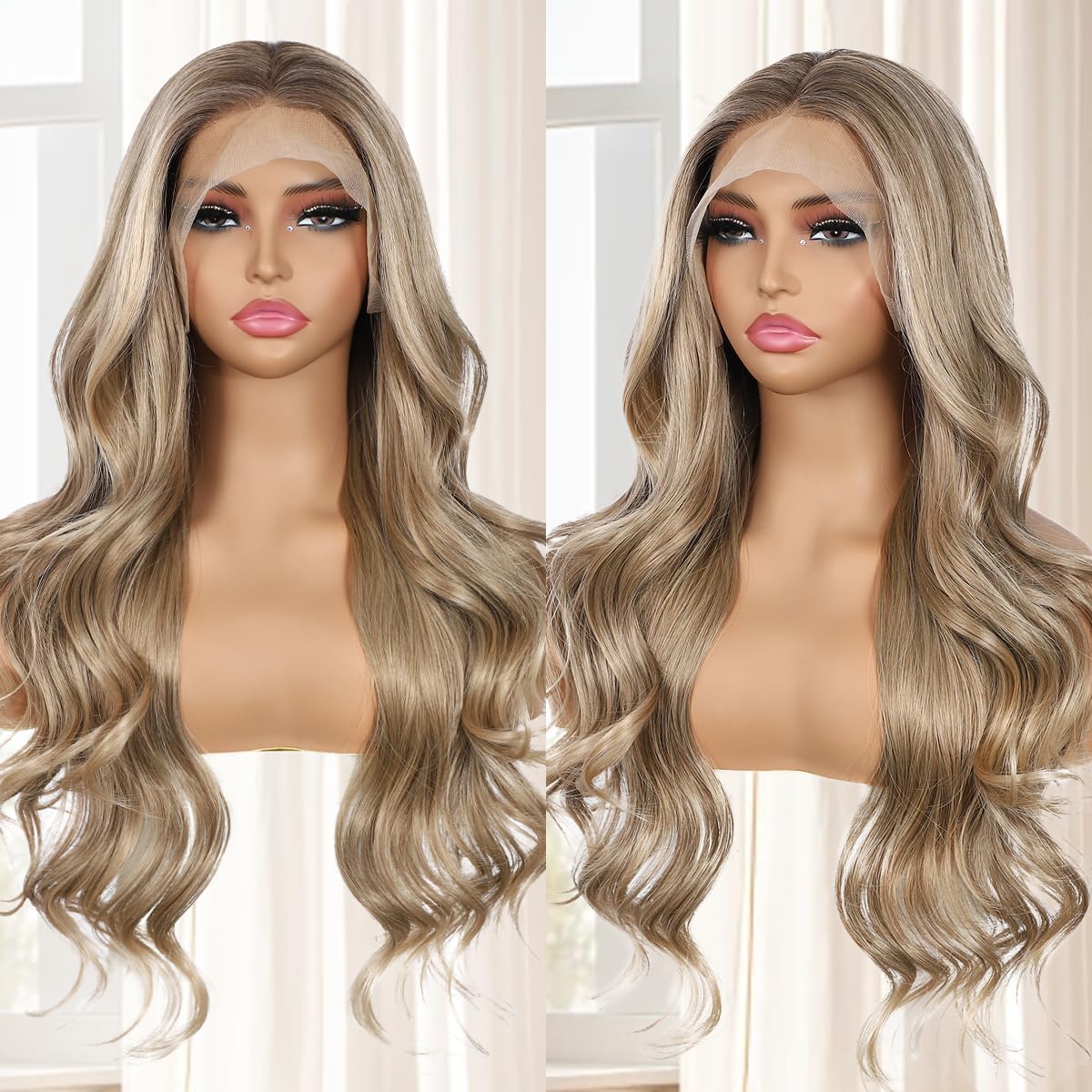 Ash Blonde Lace Front Wig for Women - 26 Inch Body Wave Style