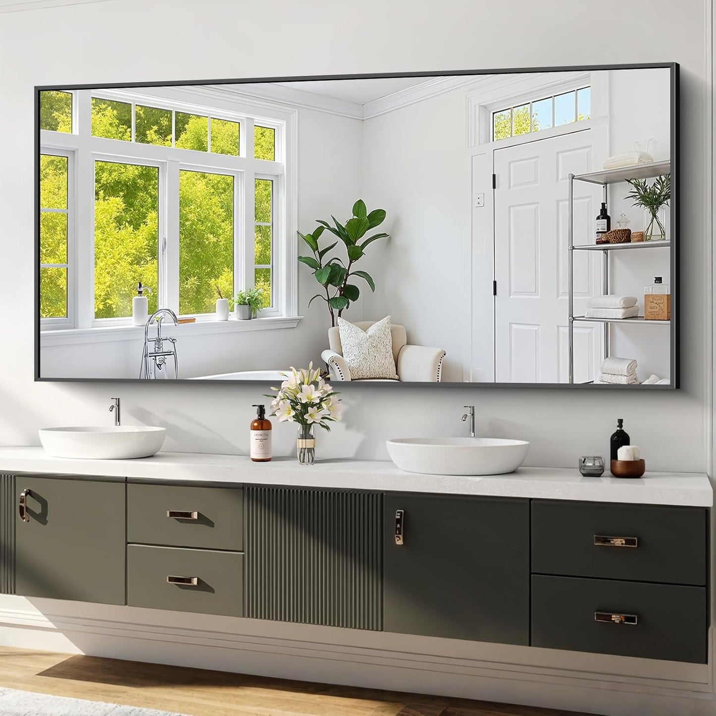 Koonmi Black Framed Bathroom Mirror - Shatterproof 30x71 in