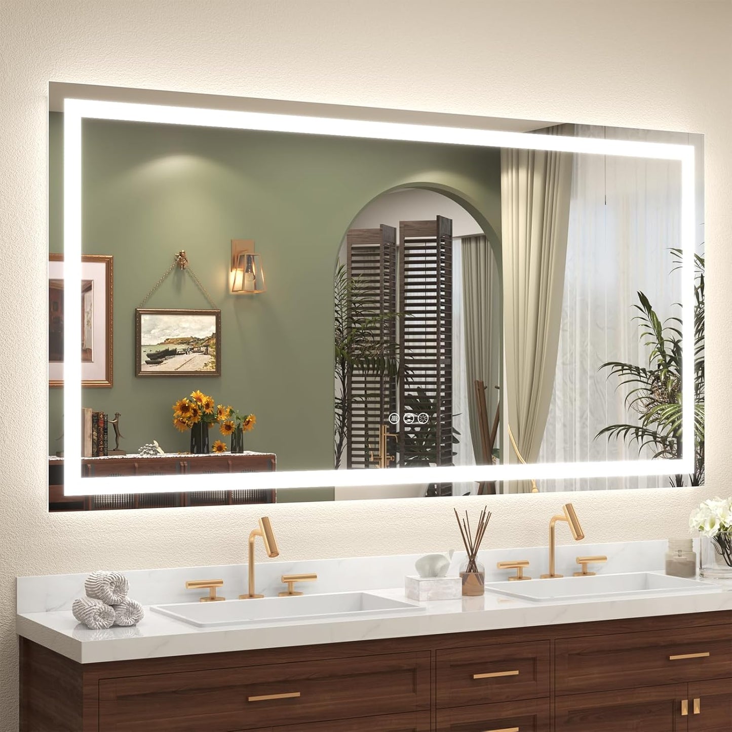 68x36 Inch Lighted Bathroom Mirror with Dimmable LED Lights