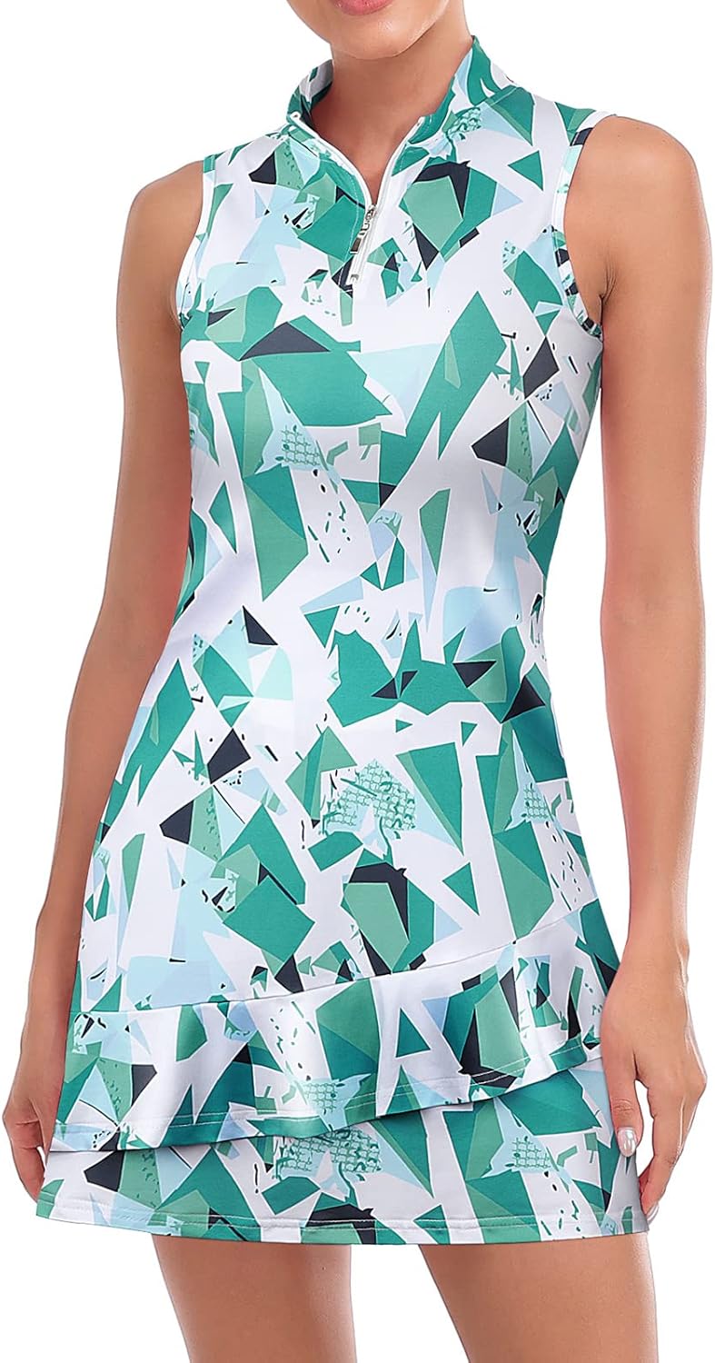 Professional Sleeveless Tennis Dress with Pockets and Ruffles