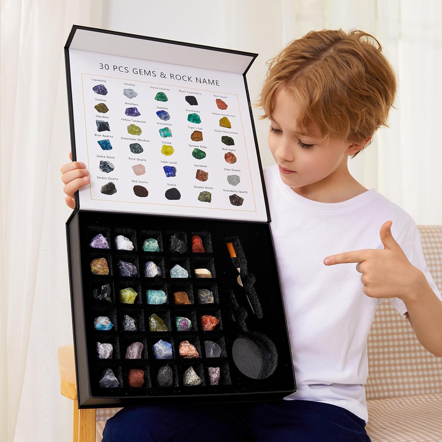 Rock Collection for Kids - 30 Pcs Gemstones & Crystals Kit