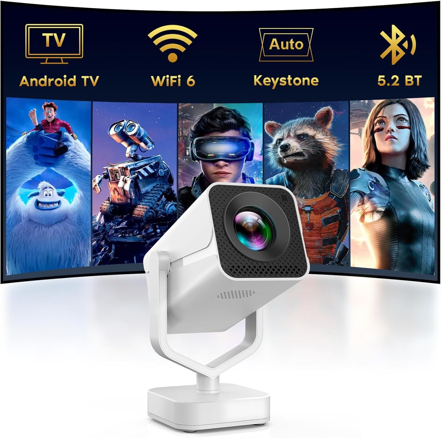 Portable 1080P Smart Projector: Built-in Apps, WiFi, Bluetooth
