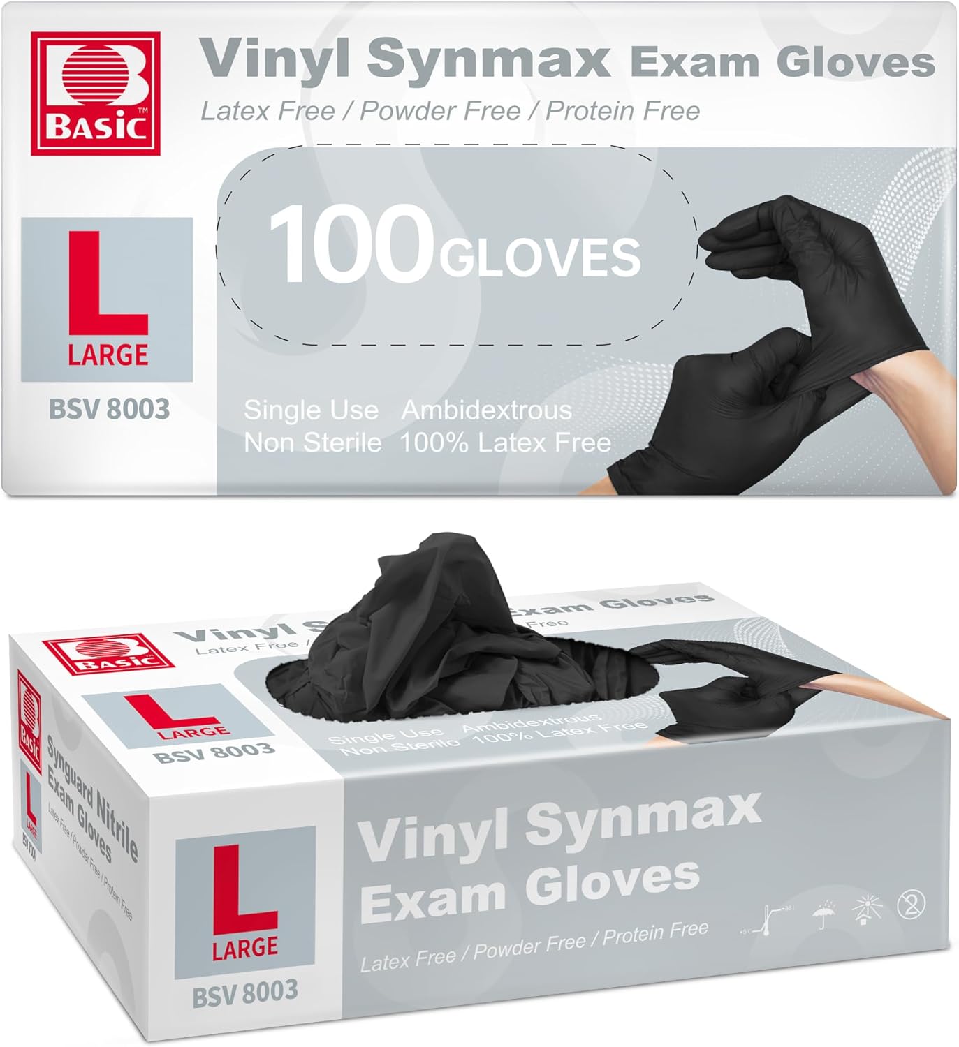 Supmedic Black Vinyl Exam Gloves - 4 Mil, Latex-Free, Food Grade - 100Pcs