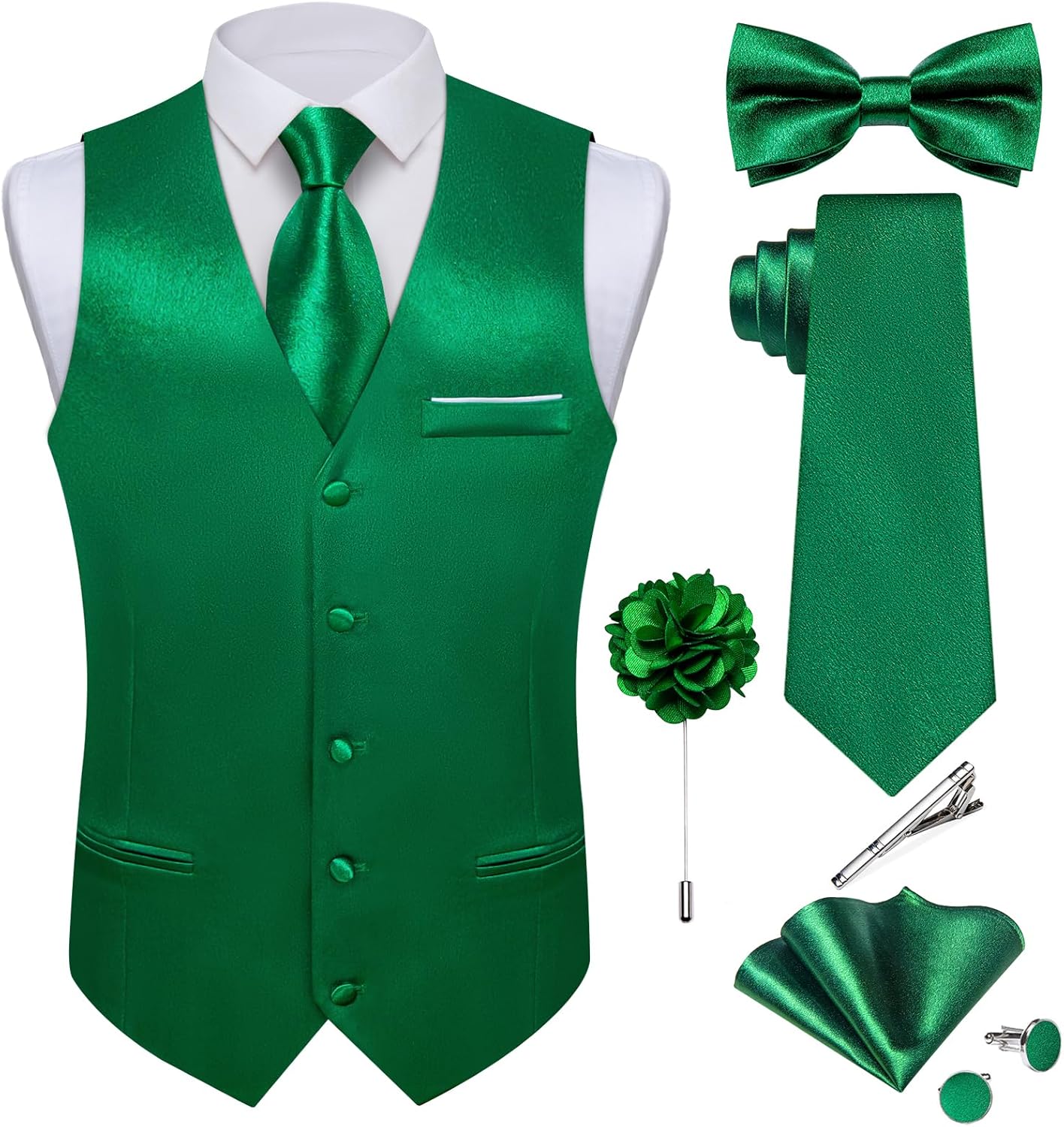 DiBanGu Mens Satin Suit Vest and Tie Set for Formal Events