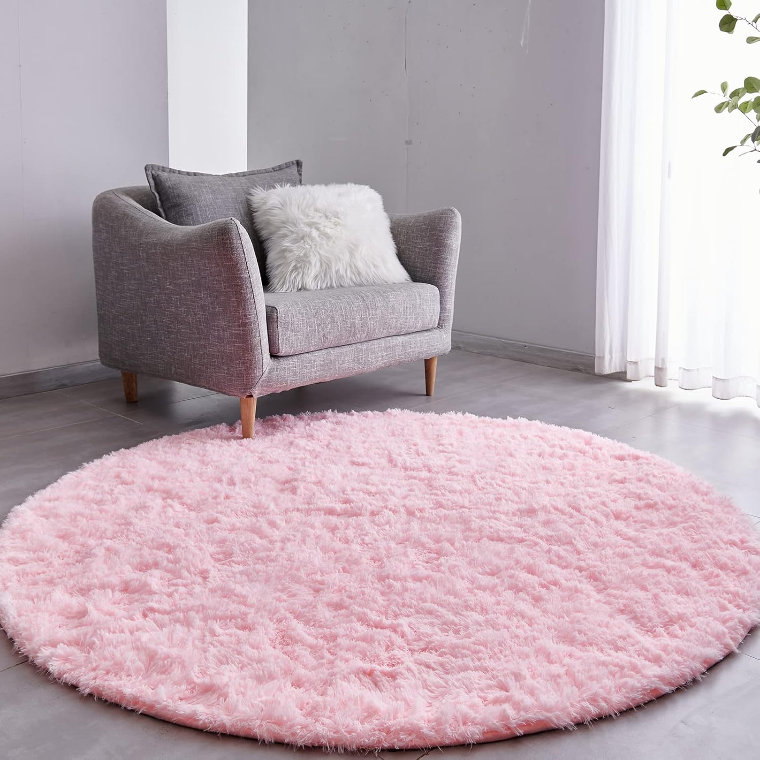 Ultra-Soft Plush Pink Round Rug for Kid's Bedroom Decor