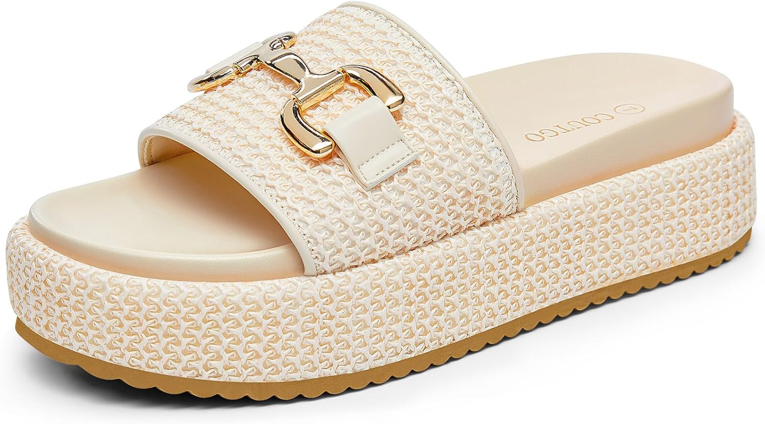 Coutgo Womens Platform Sandals with Raffia and Metal Chain