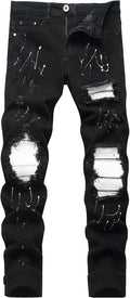 OIIIO Men's Patch Ripped Stretch Regular Fit Jean - Durable Stretch on