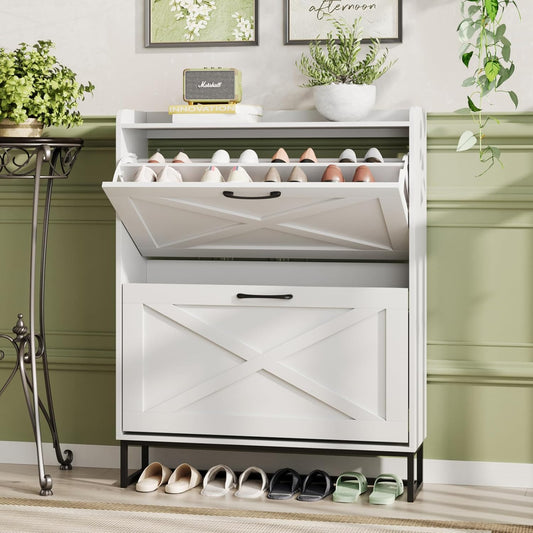 Maupvit Shoe Cabinet with 2 Flip Drawers for Stylish Storage