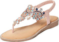 iCKER Women Rhinestone T-Strap Pearl Crystal Flat Sandals - Elegant