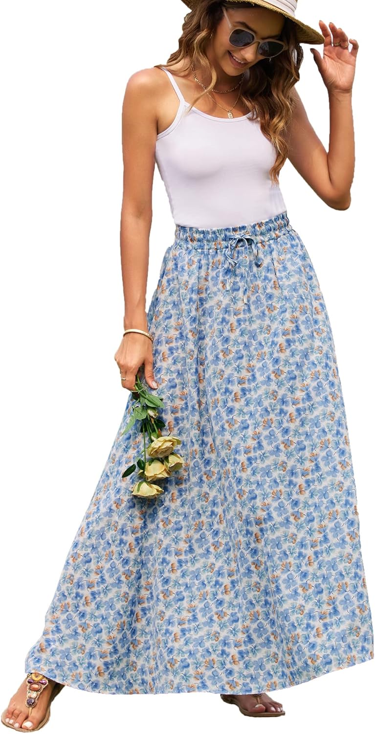 Bluetime Women Flowy Long Skirts for Summer Beach Style