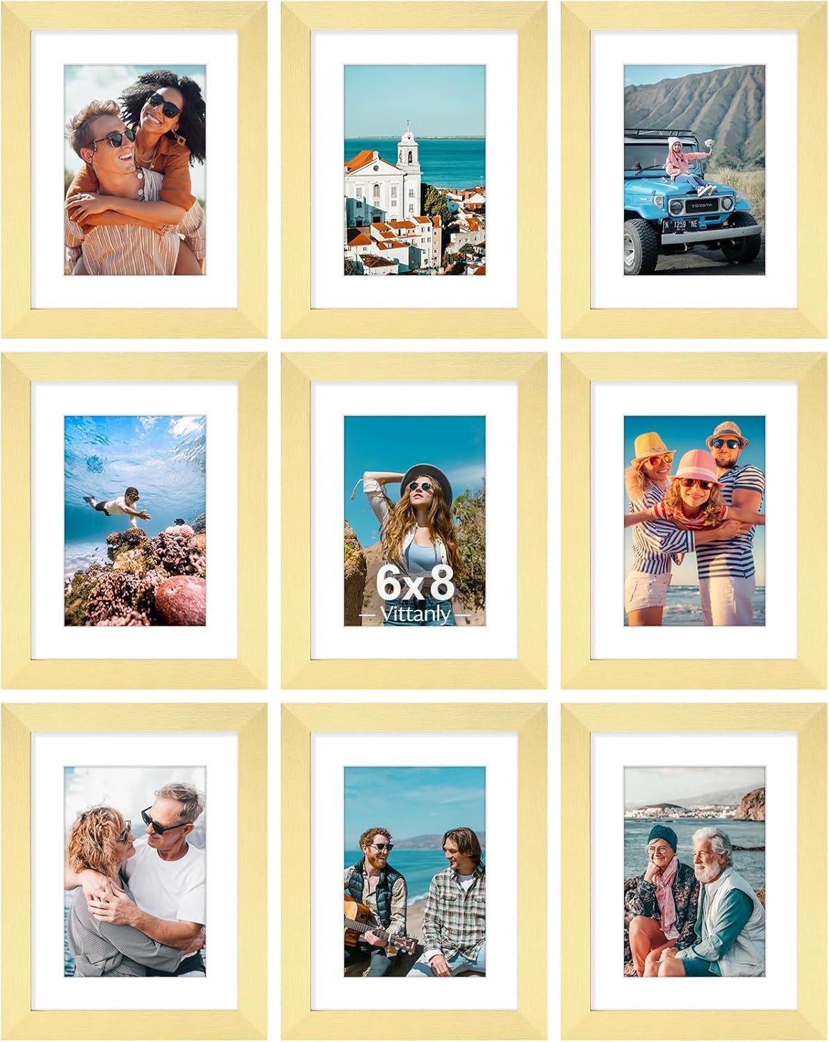 Vittanly 6x8 Picture Frames Set of 9 for Wall or Tabletop