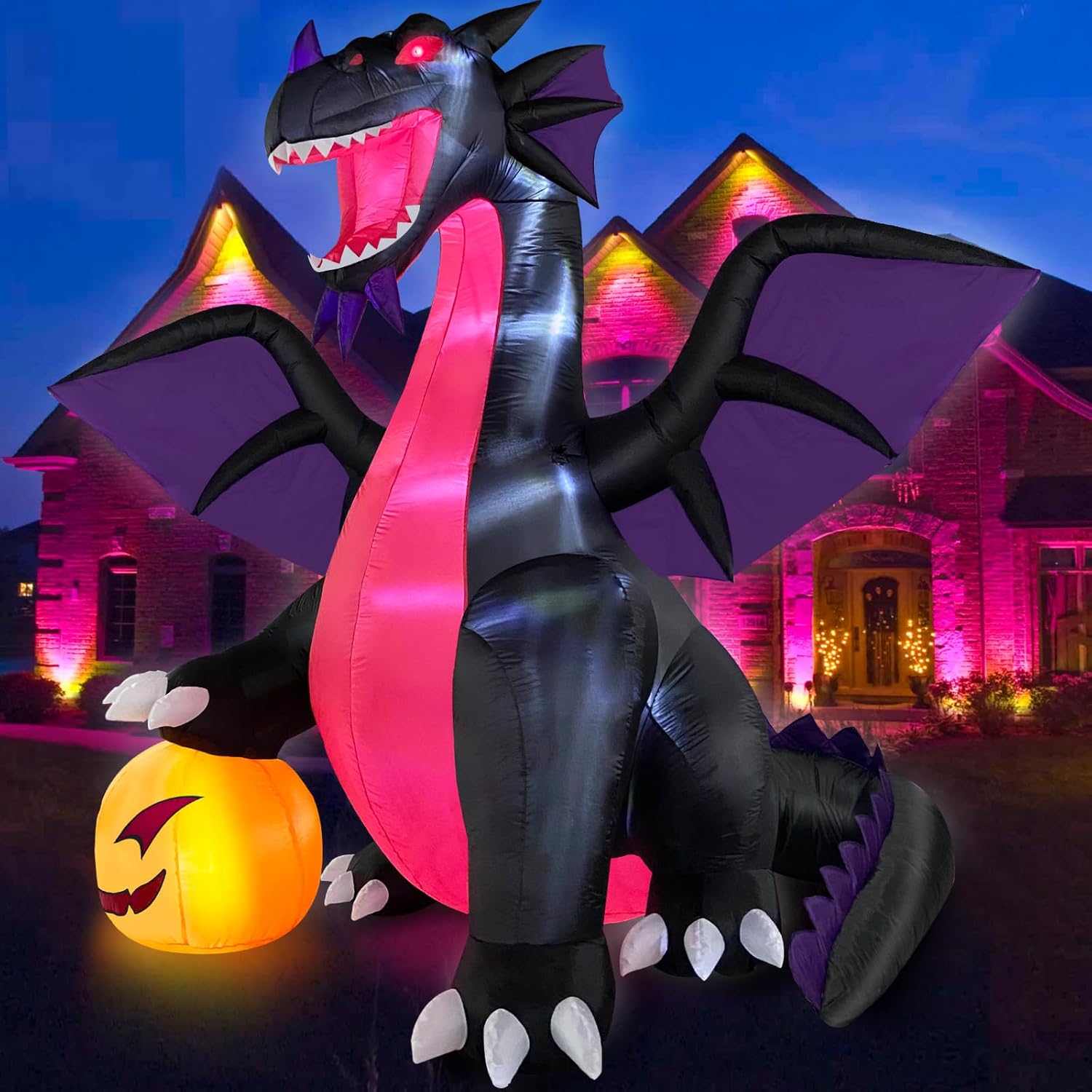 Massive 9FT Halloween Inflatable Dragon with Pumpkin Decoration