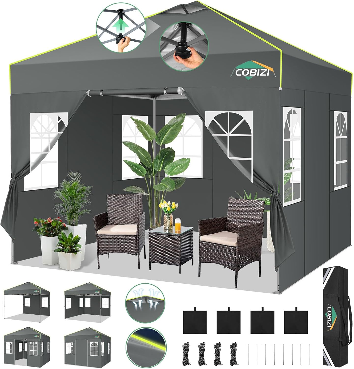 COBIZI 10x10 Waterproof Pop Up Canopy - Instant Shade Solution