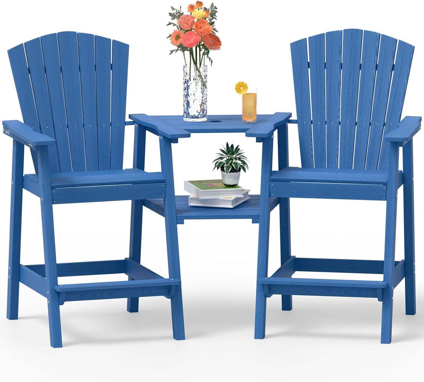 Tall Adirondack Chairs Set of 2 with Removable Tray Design