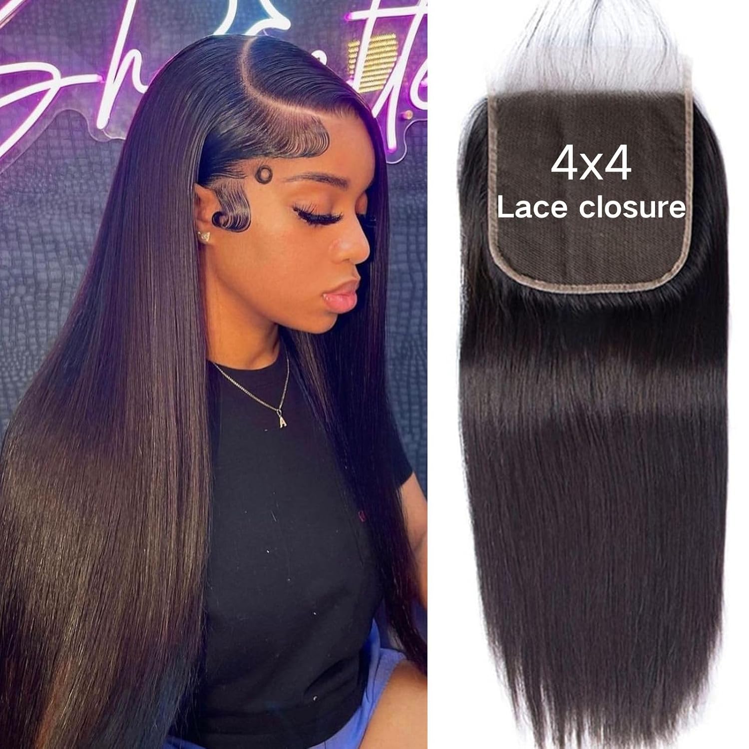 SKINLIKE Real HD Lace Frontal Closure 4x4, 16 Inch Natural Black