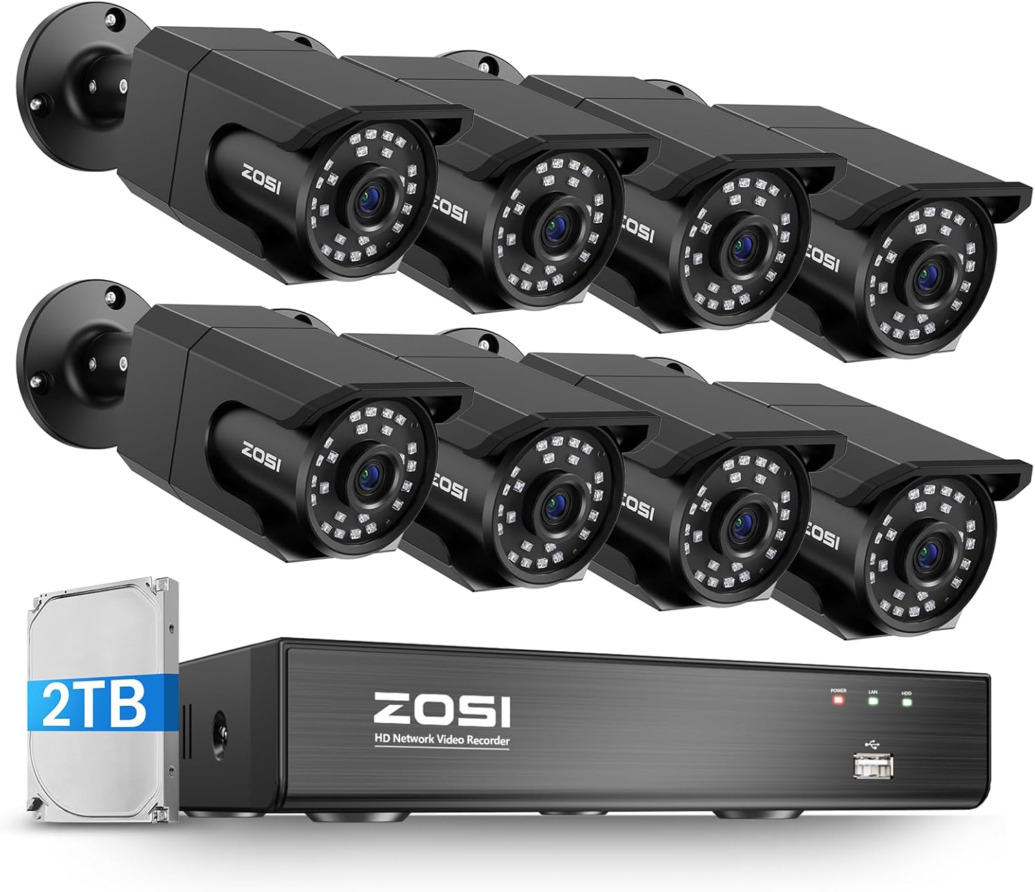 ZOSI 4K 8CH PoE Security Camera System with Night Vision