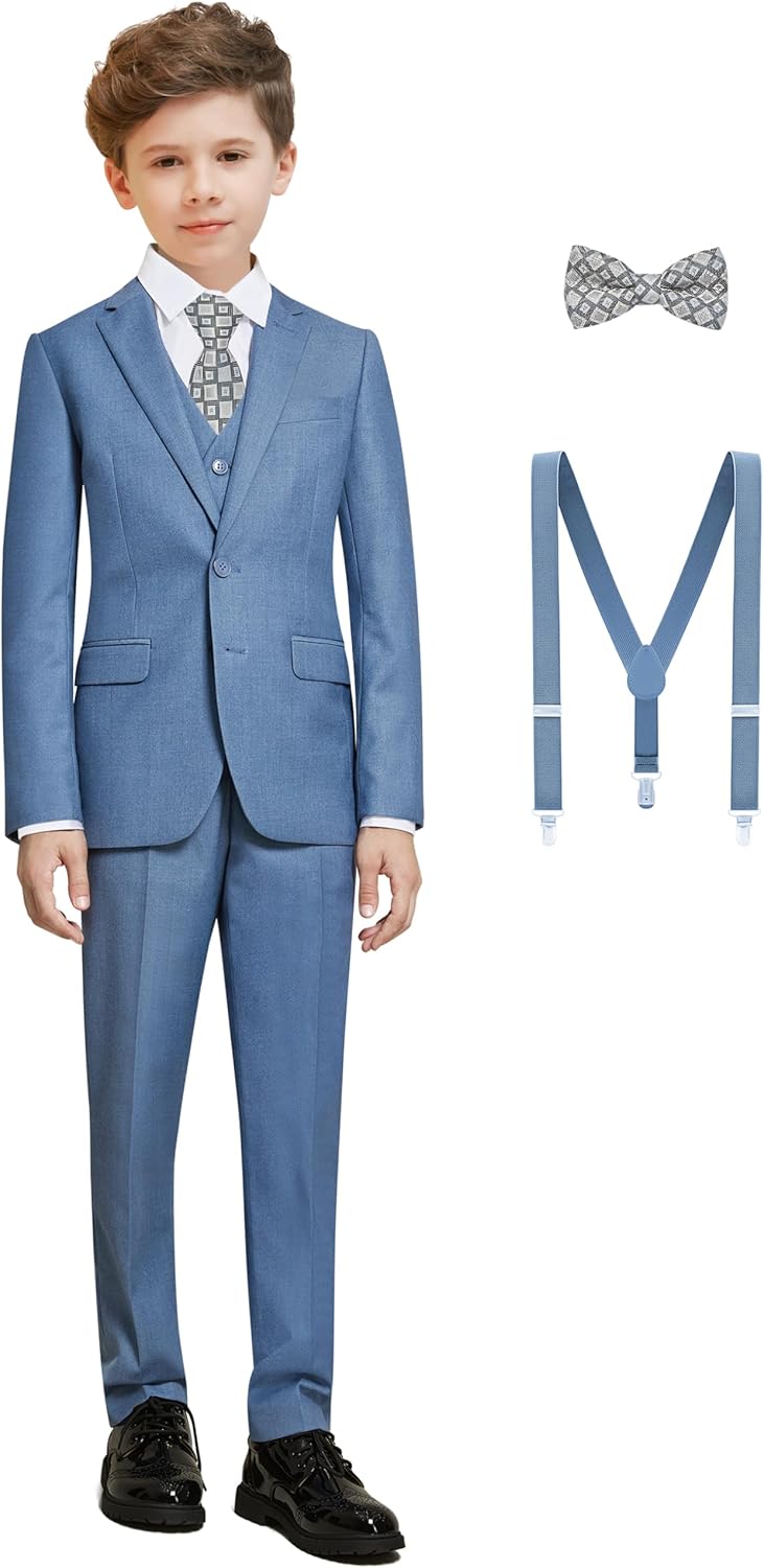 Boys' Formal Dresswear Suits Set with Suspenders and Adjustable Waist