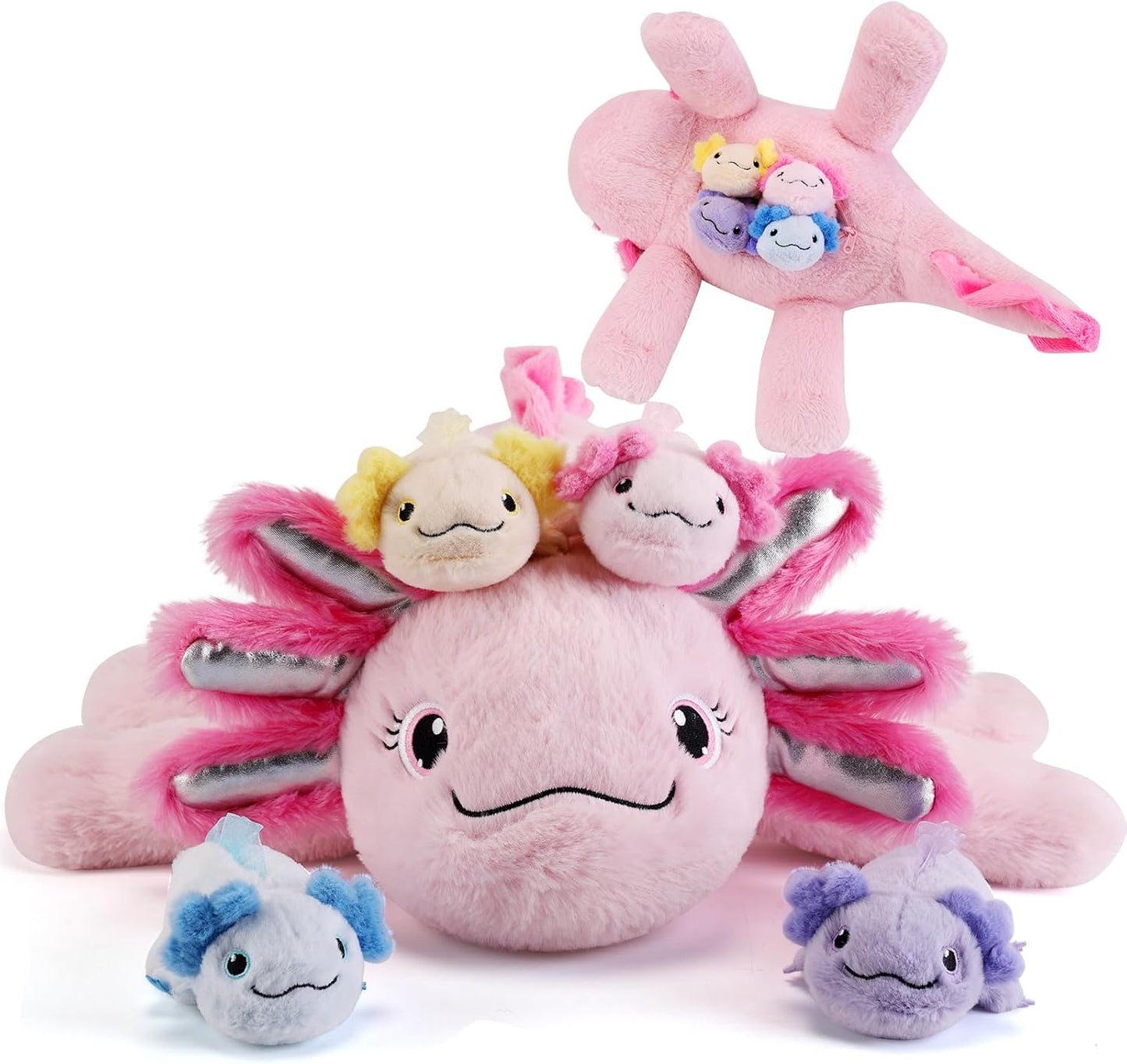 5 Pieces Axolotl Stuffed Animals with Surprise Babies Inside