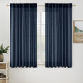 MIULEE Navy Blue Linen Curtains 54 in Length - Semi Sheer Privacy
