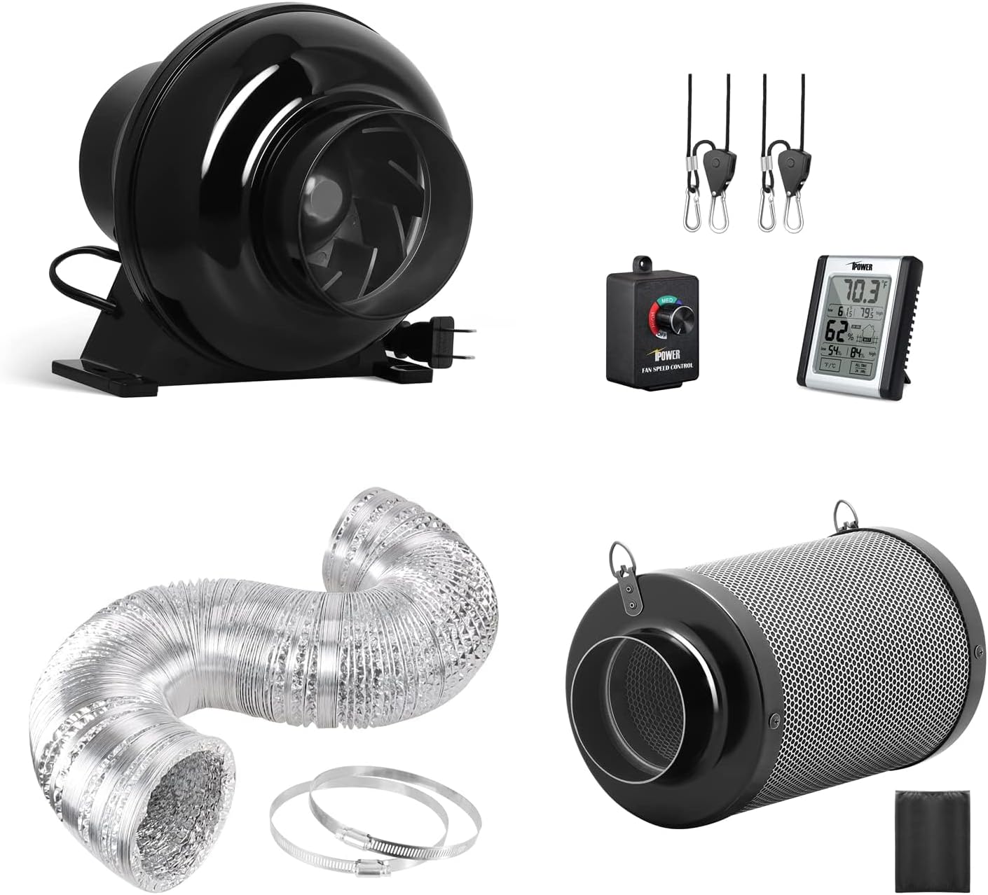 4 Inch Inline Fan with Carbon Filter and Ducting for Ventilation