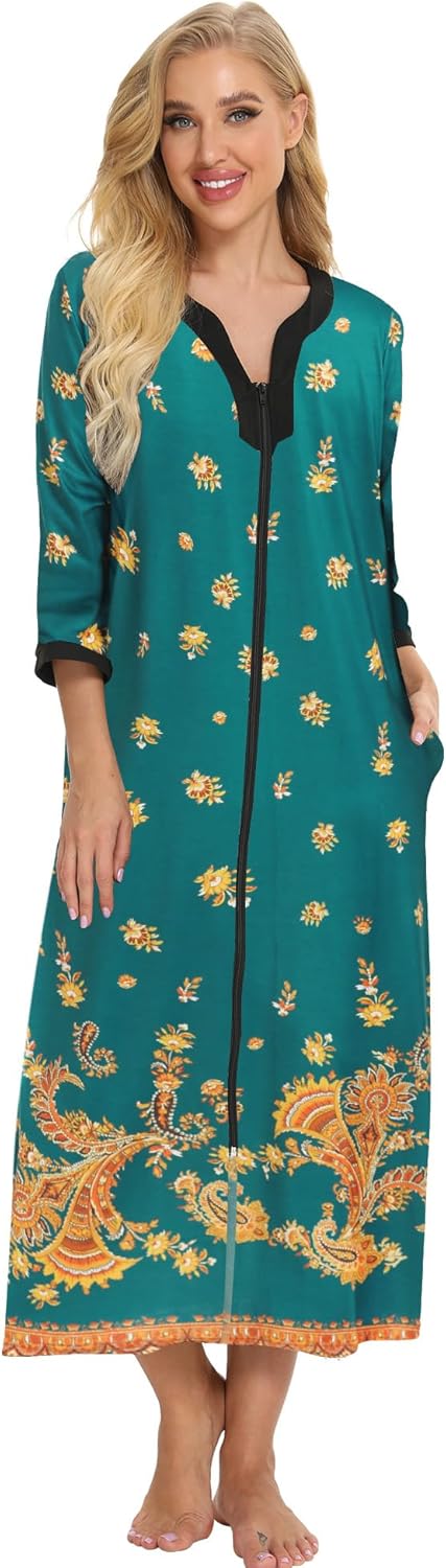 Bloggerlove House Dresses for Women Zip Up Robes Soft Cotton