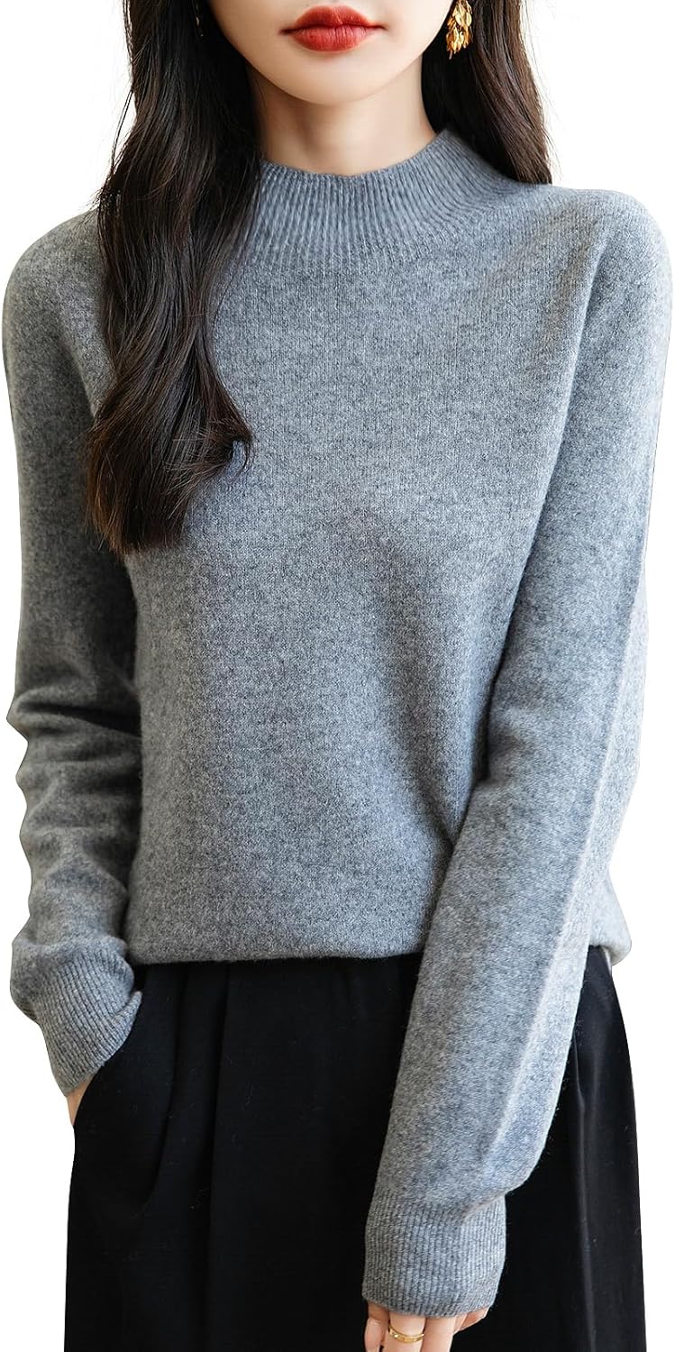 100% Merino Wool Seamless Sweater Mock Neck for Women