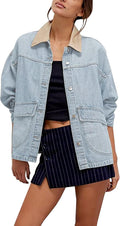 Women's Oversized Denim Jacket with Contrast Trim - Stylish Layer