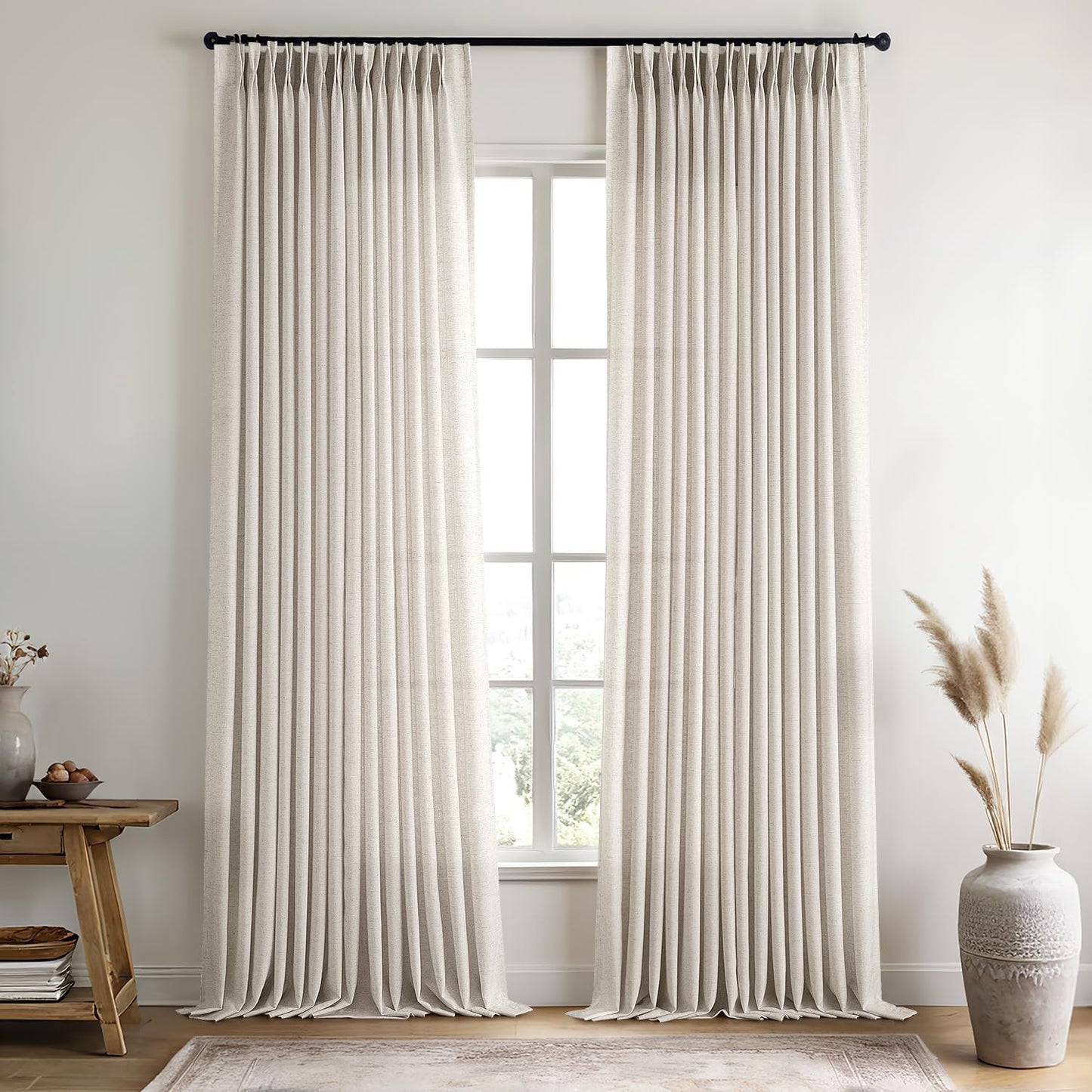 Beige Pinch Pleated Linen Sheer Curtains for Elegant Spaces