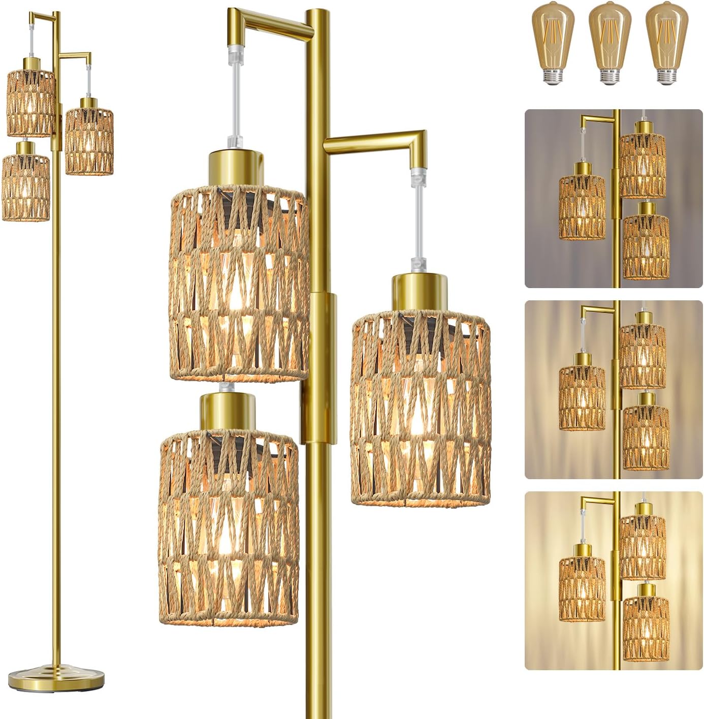 Stepless Dimmable Boho Floor Lamp for Living Room and Office