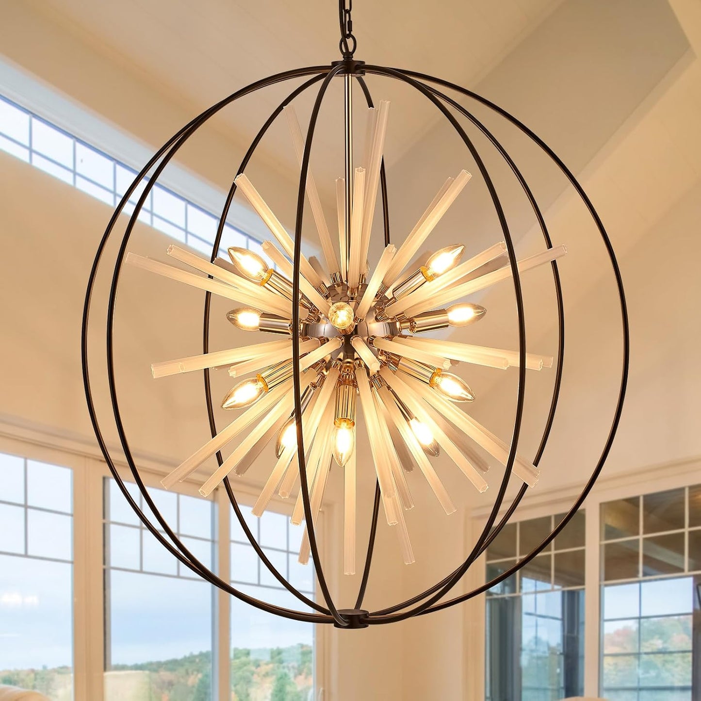 31.5 Black Gold 16-Light Globe Sputnik Chandelier TACDANDM
