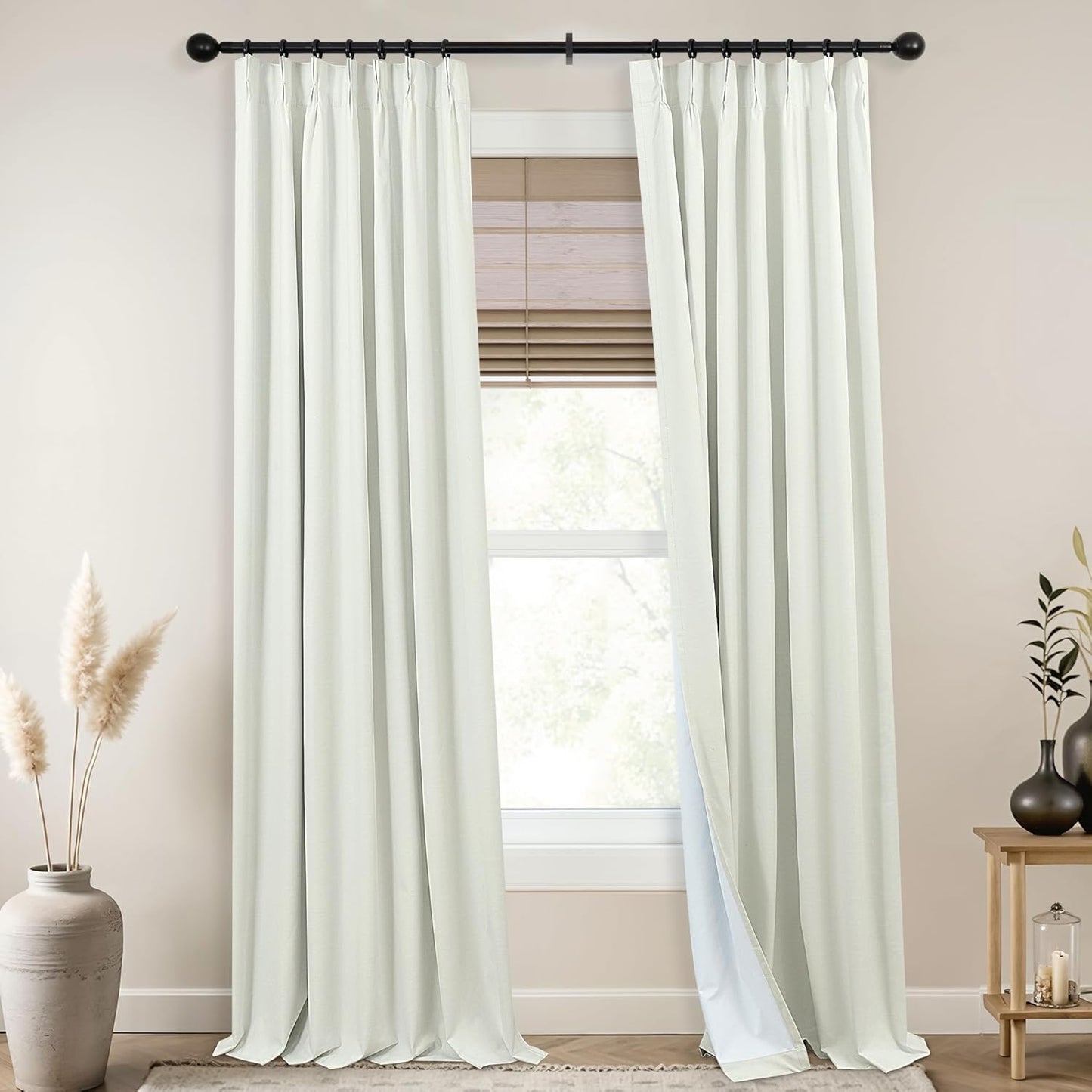 Mrs.Naturall Cream Beige Blackout Curtains for Modern Living Room