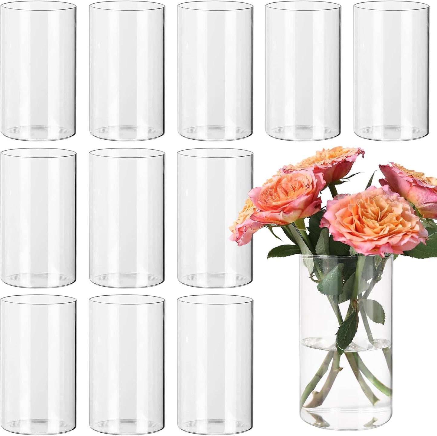 12pcs Clear Cylinder Vases for Centerpieces and Home Decor