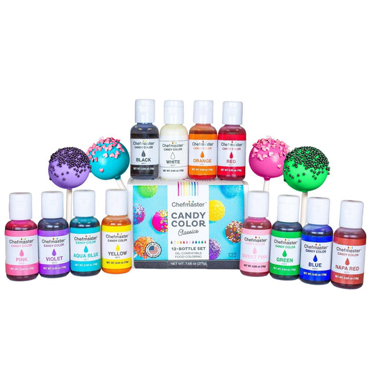 Chefmaster 12 Bottle Set of Candy Colors for Baking and Decorating