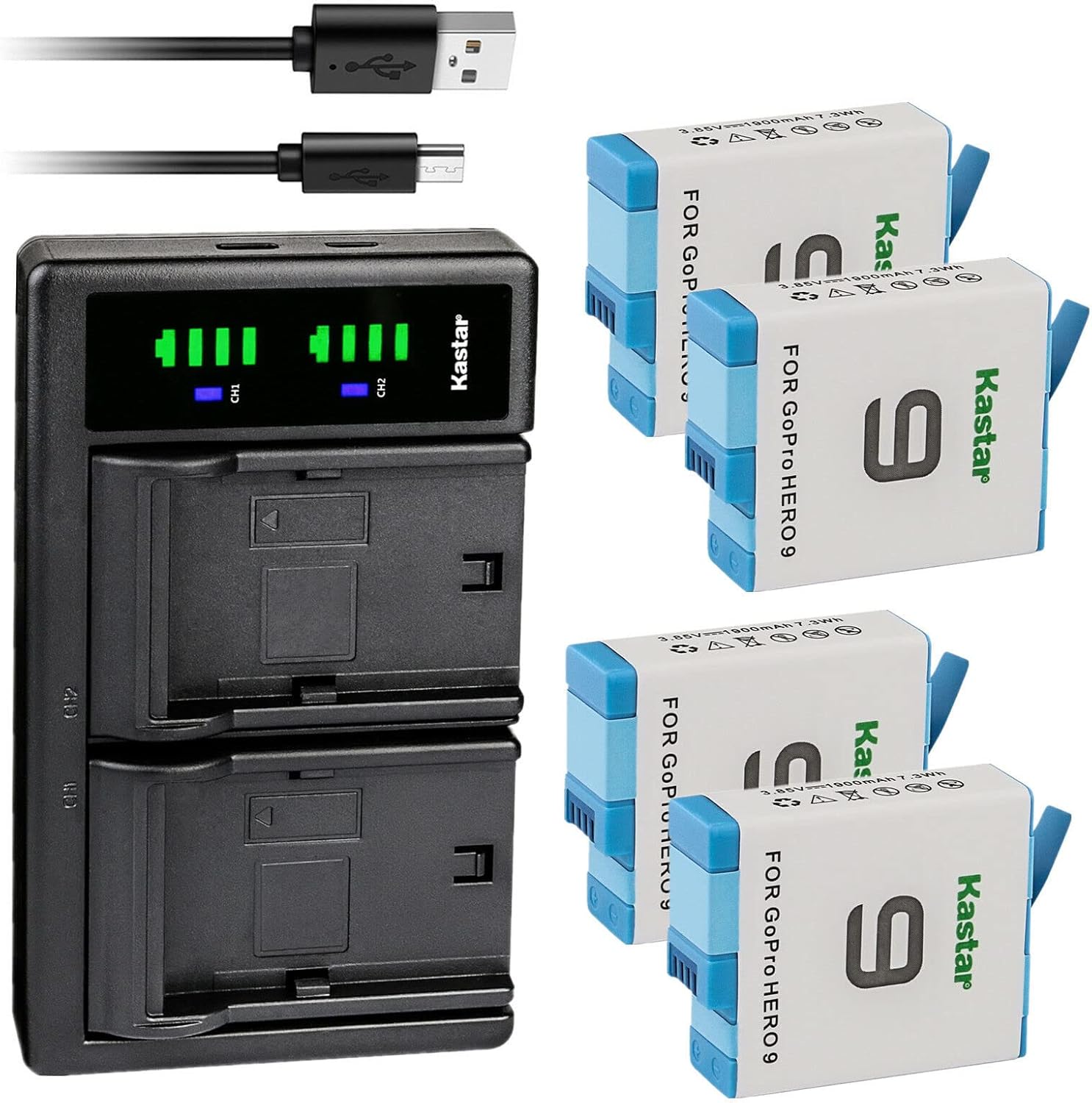 Kastar 4-Pack 3.85V 1900mAh Battery and USB Charger for GoPro HERO9