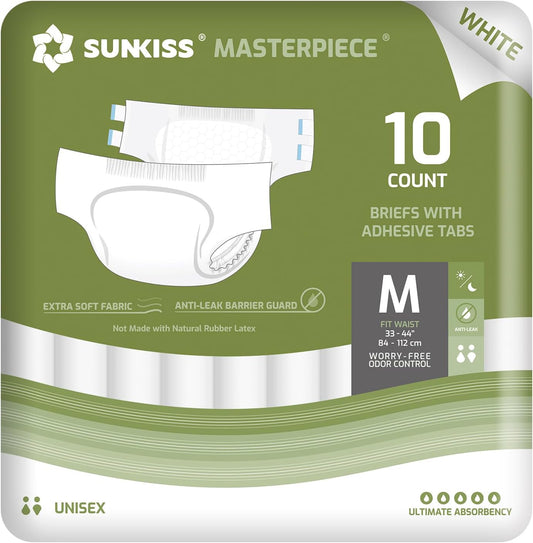 SUNKISS Odor-Control Adult Diapers, Unisex, Medium, 10 Count