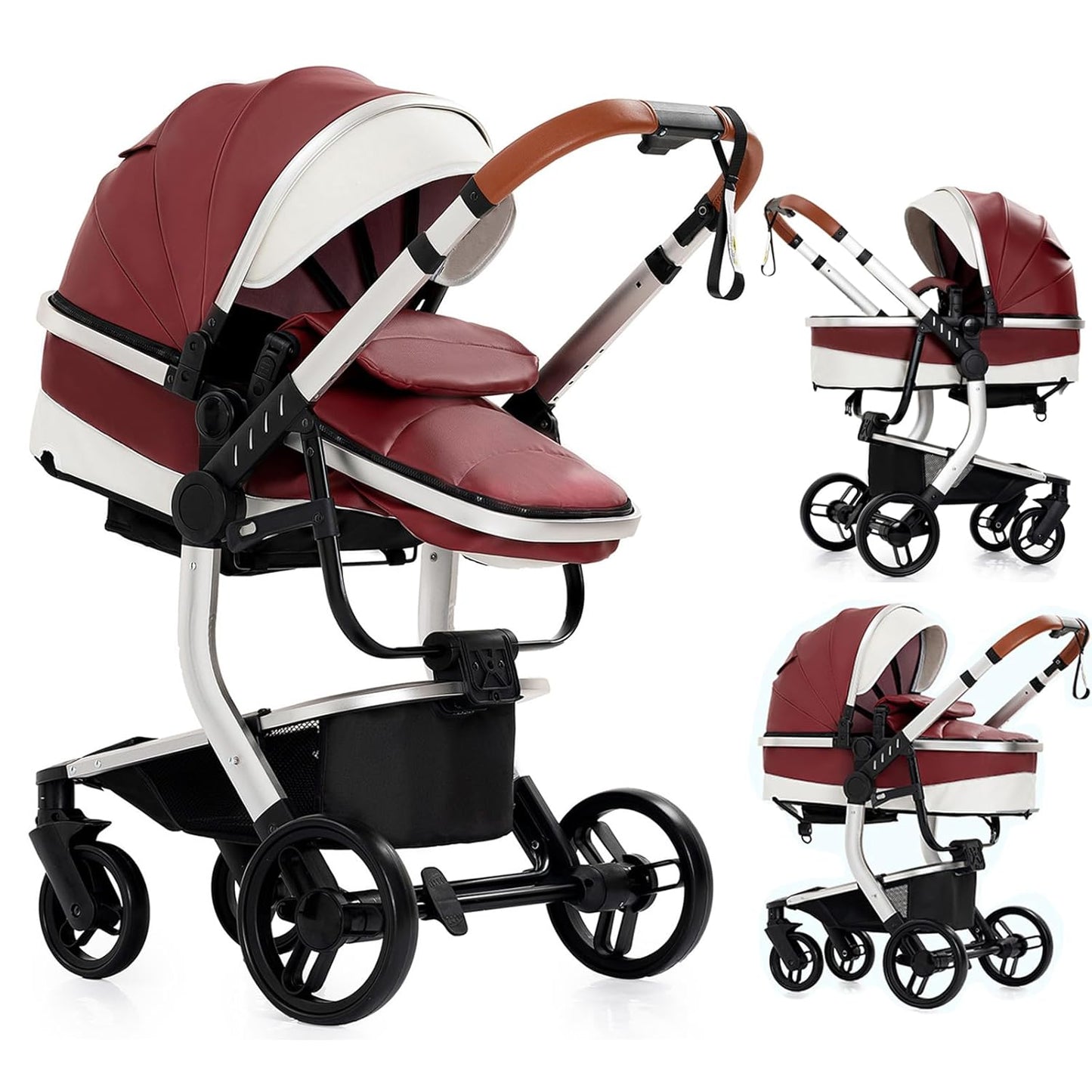 PU Leather 2 in 1 Baby Stroller Convertible Reversible Pram