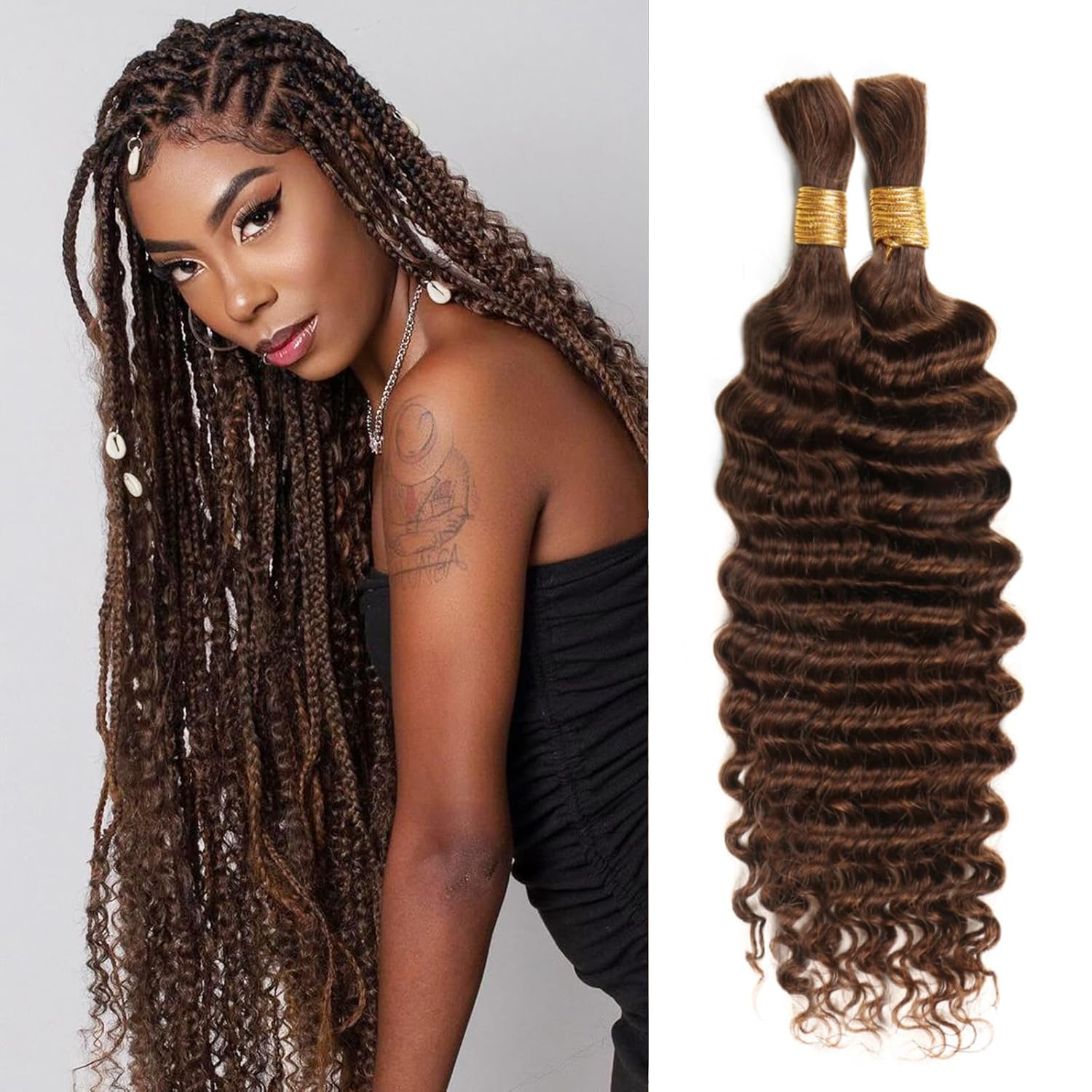 Human Braiding Hair 22 Inch Deep Wave Bulk Extensions for Braiding
