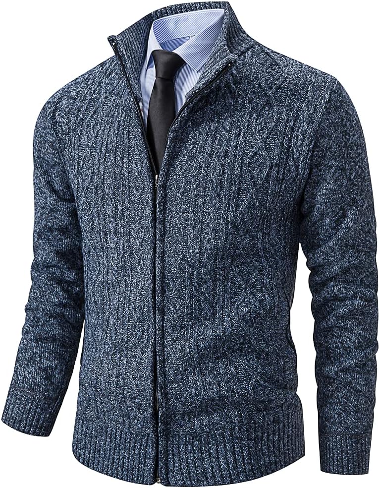 Mens Full Zip Cardigan Sweater with Pockets for Casual Wear