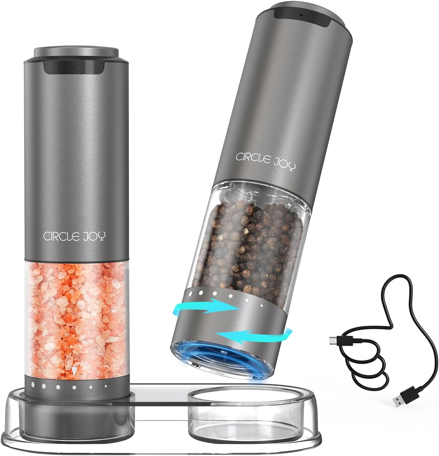 CIRCLE JOY Rechargeable Electric Salt and Pepper Grinder Set