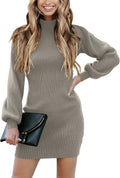 ANRABESS Long Sleeve Turtle Mock Neck Rib Knit Bodycon Sweater Mini