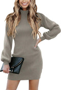 ANRABESS Women Turtleneck Long Sleeve Bodycon Mini Sweater Dress