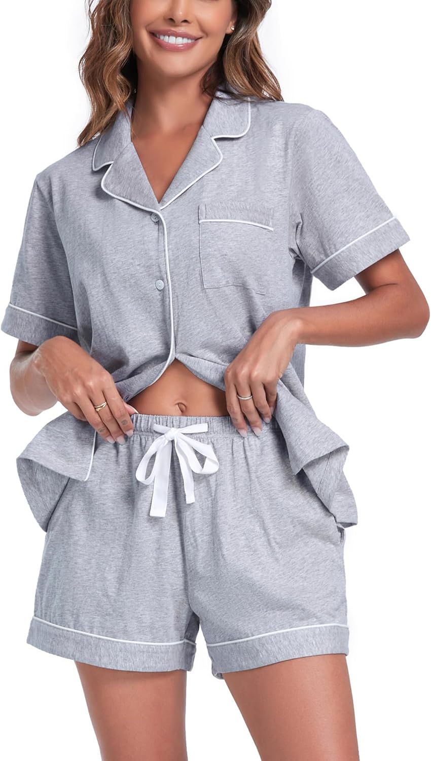 COLORFULLEAF Womens 100% Cotton Pajamas Short Set for Summer