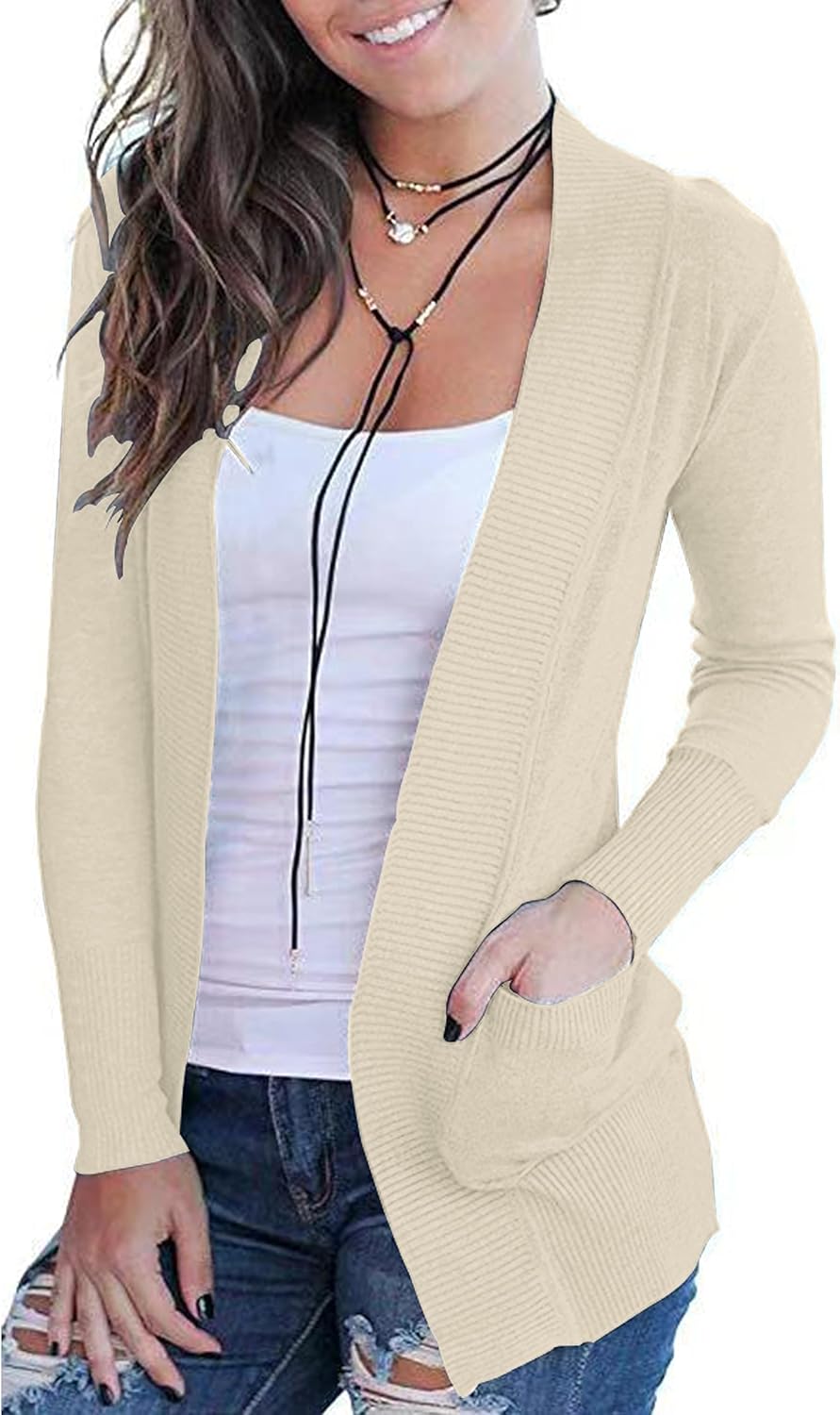 VOIANLIMO Women's Open Front Casual Long Sleeve Cardigan Sweater
