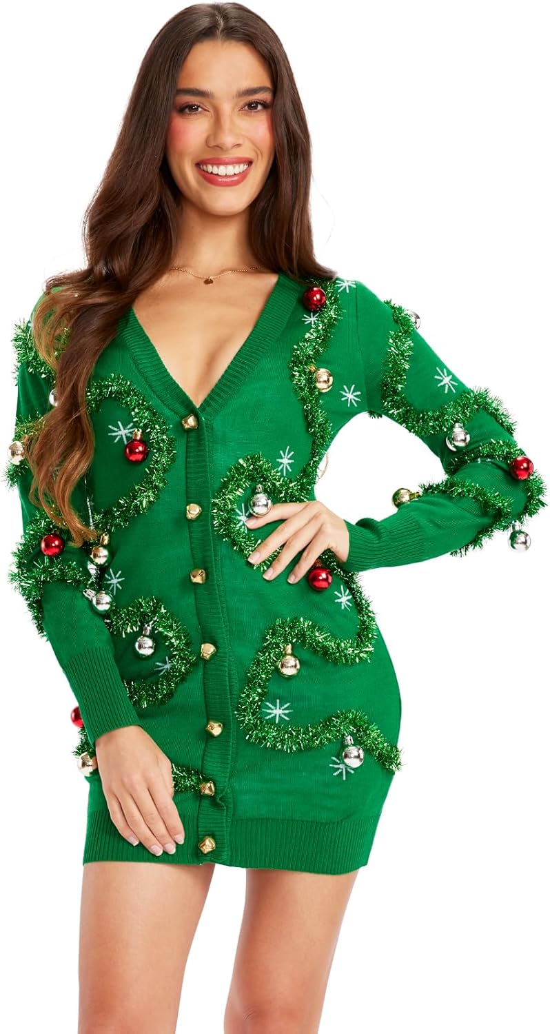 Women's Sequin Snowfall Sweater Dress for Holiday Cheer