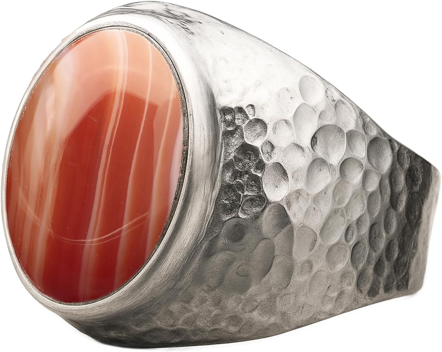 Natural Aventurine Crystal Ring for Men in Hammered Silver