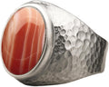 Natural Red Carnelian Agate Men's Hammered 925 Sterling Ring