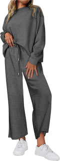 Womens 2 Piece Fall Lounge Set - Cozy Wide Leg Pullover