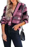 Imily Bela Womens Plaid Fuzzy Knit Cardigan - Cozy V Neck Button Up