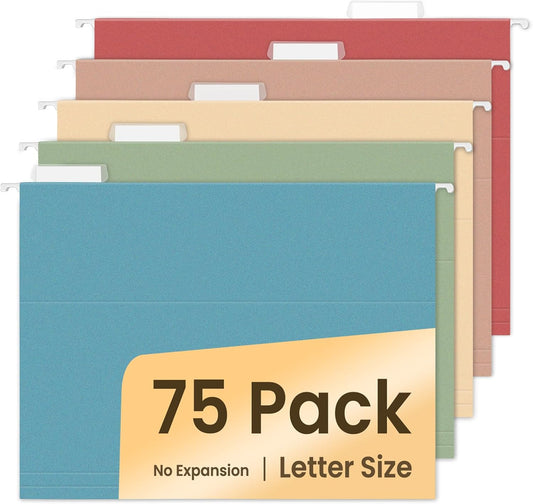 Organized Filing System with SUNEE Hanging File Folders - 75 Pack